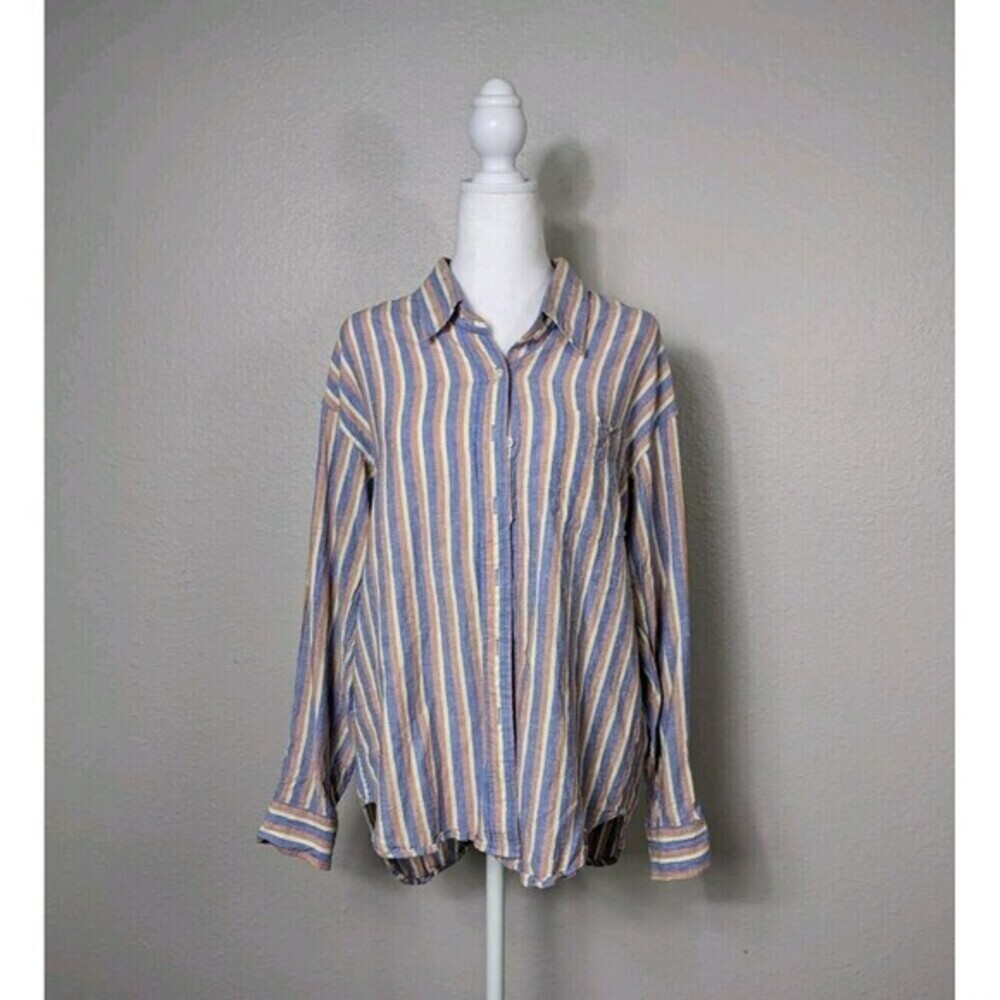 Aritzia Wilfred Free XXS Striped Woven‎ Cotton Button Down Shirt Linen 2XS
